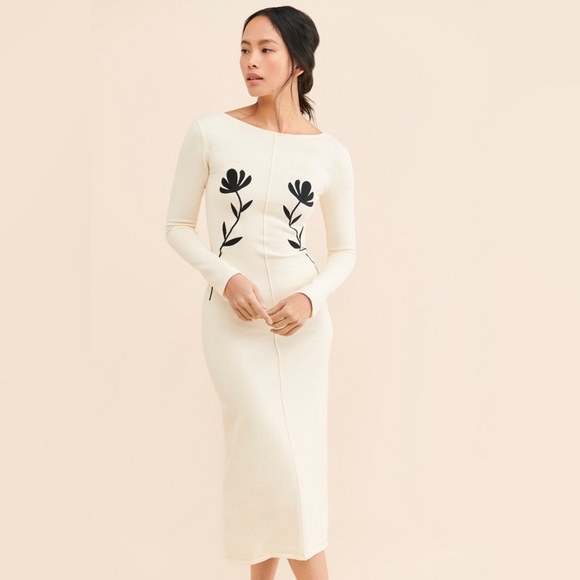 Another Girl Dresses & Skirts - Another Girl Chic Cream Long Sleeve Dress with Black Floral Design